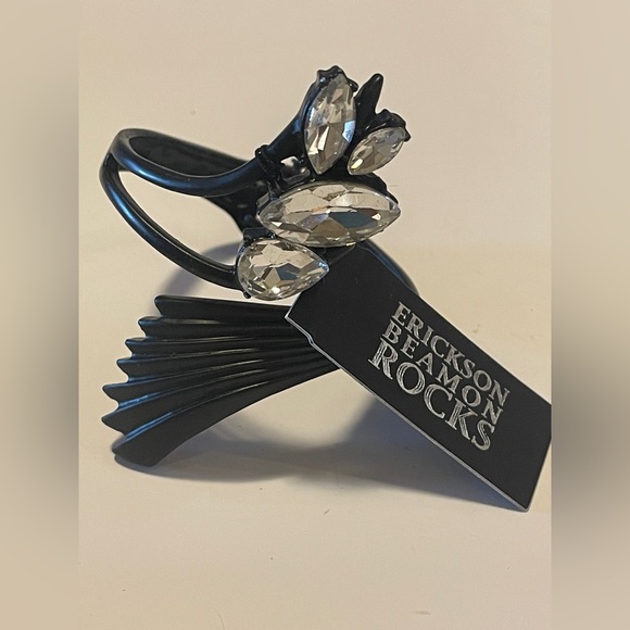 ERICKSON BEAMON ROCKS ART DECO BLACK  CLEAR CUFF Swarovski Crystal Bracelet NEW - Picture 6 of 9